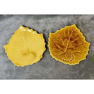 Williams Sonoma Yellow/Gold Maple Leaf Plates Set Fall Autumn Made In Italy